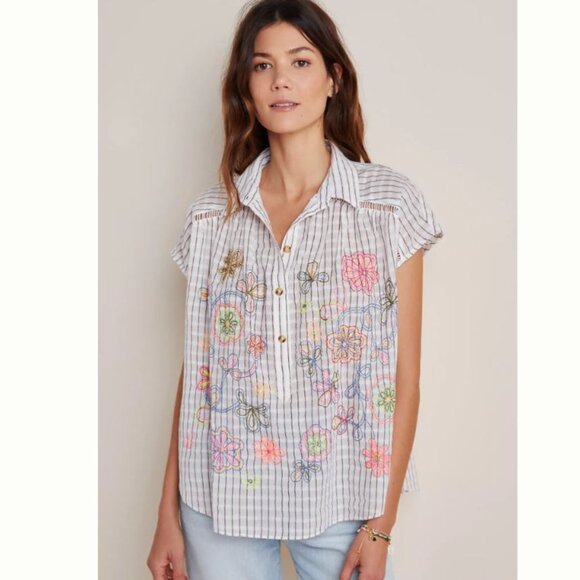 Anthropologie Pilcro Serena Surf Henley Blouse - Picture 1 of 10